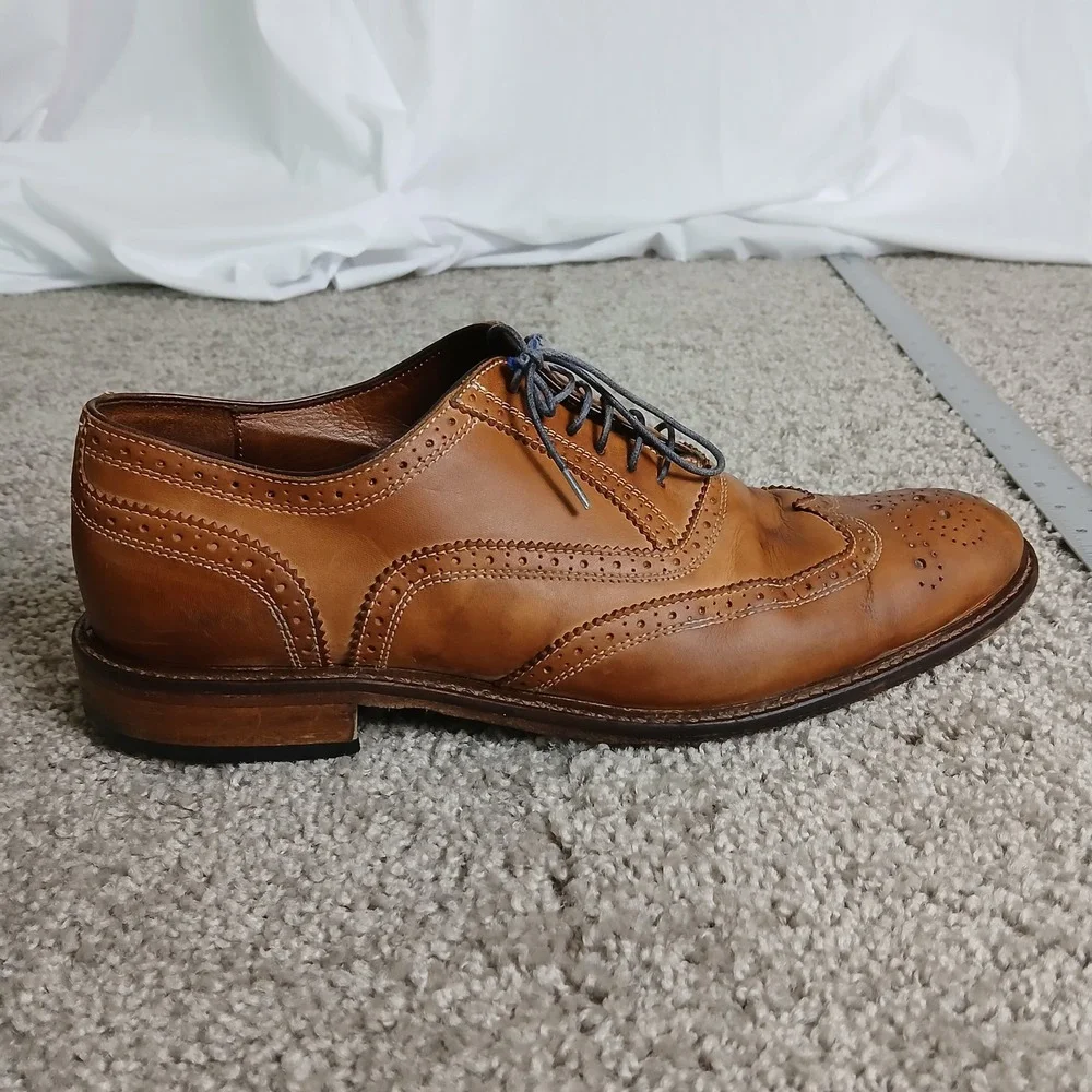 Cuoio Mens Tan Leather Wingtip Brogue Oxford Dress Shoes Made in Italy 6650 10M